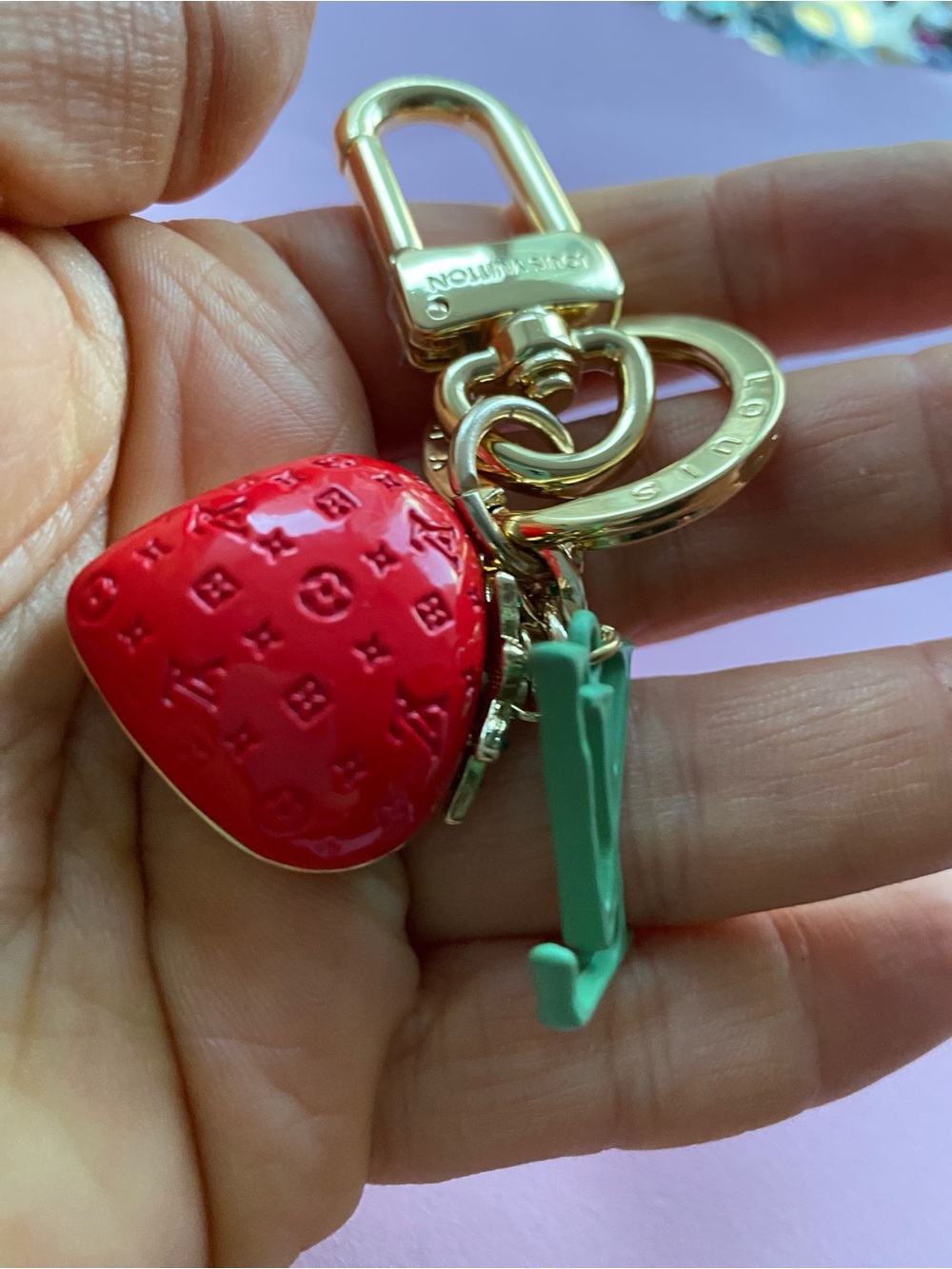Unbranded  Red Strawberry Charm Keychain  Holder with Mint Initial